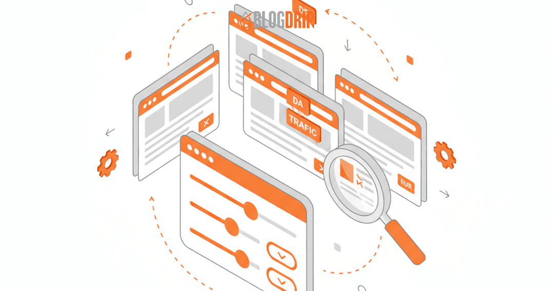 Panoul de filtrare BlogDrip marketplace cu carduri de editori