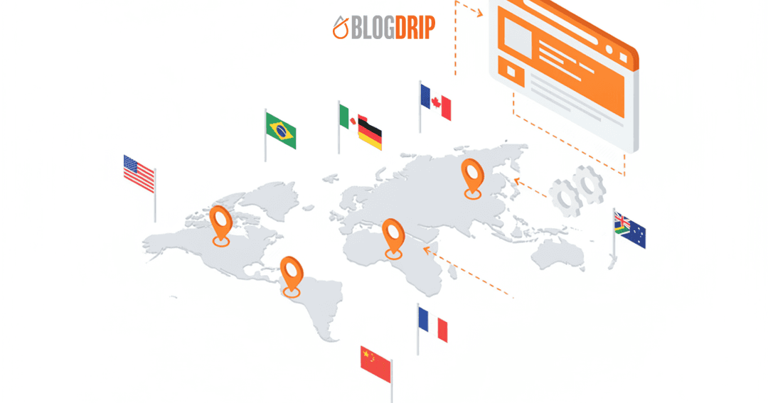 Mapa světa s vlajkami zemí označujícími trhy BlogDrip